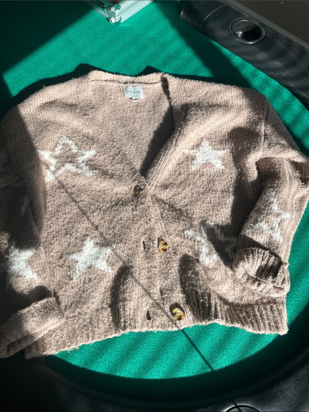 Pink Rose Star-Pattern Button-Front Cardigan - Picture 4 of 8